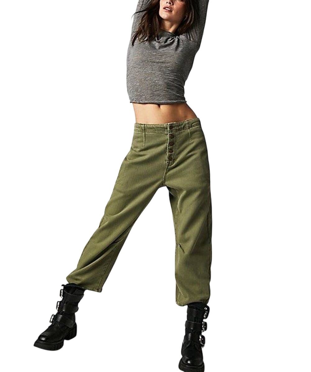 Free People We The Free Osaka Barrel Jeans 33 Olive Low Rise Slouchy Harem NWOT